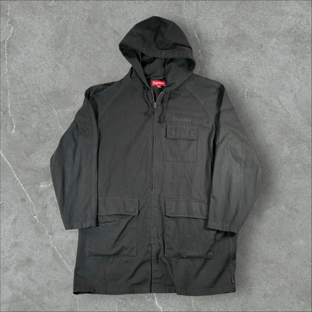 Supreme Jacket Mens‎ Medium Black Twill Zip Parka Coat FW16 Multipocket Utility
